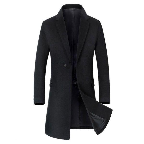 

men's wool & blends long section trench coat fashion business casual male turn down collar mens overcoat black grey green sugar