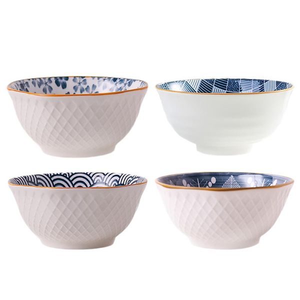

bowls 4pcs household ceramic rice japanese soup noodle (assorted color)