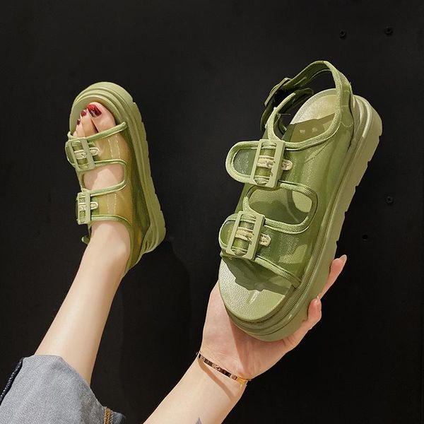 

sandals roman women's fashion summer 2021 student thick soled sports style beach shoes flat slippers, Black