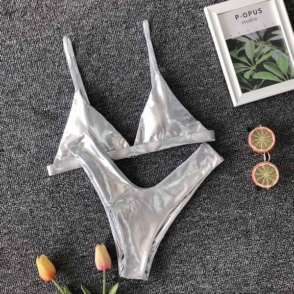 

high leg cut micro swimsuit female 2021 women gold color swimwear two-pieces bikini bather bathing suit swim wearb