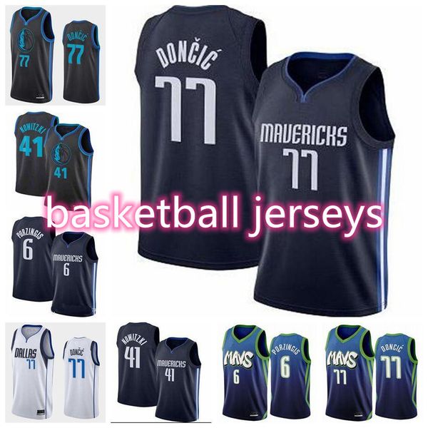

ncaa mens 77 doncic jerseys kristaps 6 porzingis 41 nowitzki basketball university shirt stitched embroidery college, Black;red