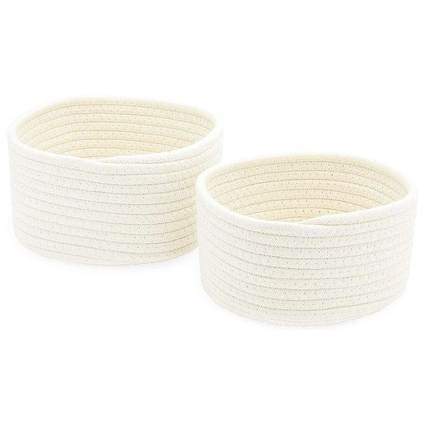 

storage baskets otton woven for storage, white organizers (2 sizes, 2 pack)
