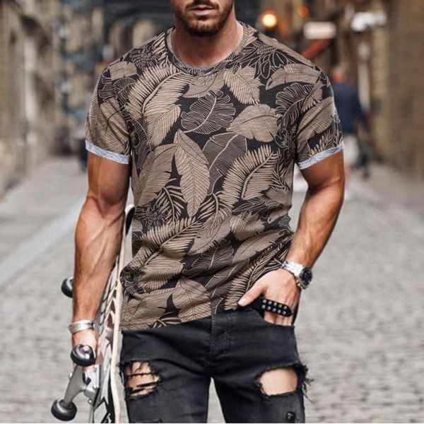 

men's t-shirts 2021 summer leaf printed t shirts men o-neck hawaii style cotton short-sleeved t-shirt male tee, White;black