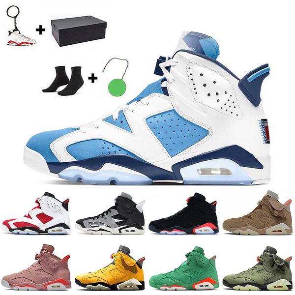 

2021 unc 6 basketball shoes retro mens trainers travis scotts british khaki carmine infrared electric green sports sneakers midnight navy wi