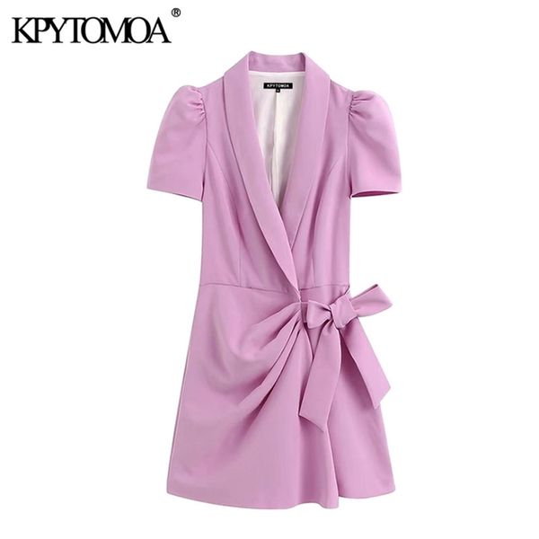

women chic fashion office wear blazer-style playsuit crossover v neck puff sleeve bow tied female jumpsuit 210420, White