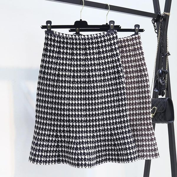 

female plover grid fishtail skirt of tall waist cultivate morality 2021 autumn winters falbala long bag hip skirts, Black