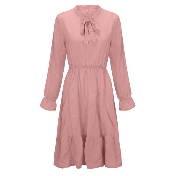 

casual dresses 2021 temperament women's dress women long sleeve mid-length slim lantern solid color high quality, Black;gray