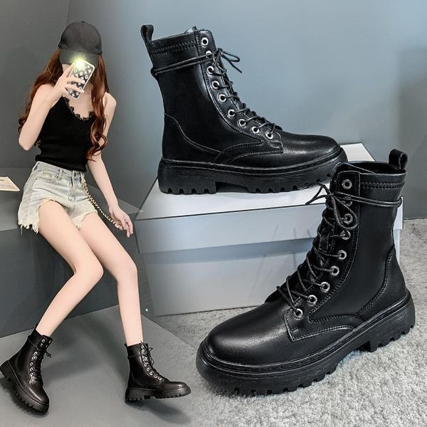 

boots women's 2021 joker british style summer thick platform thin online celebrity shoes short, Black