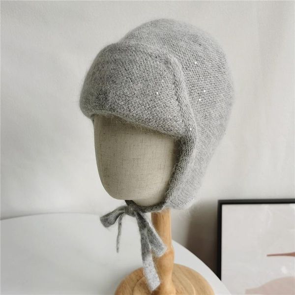 Boinas femininas chapéu de inverno angora malha beanies flapa de ouvido quente outono de esqui ao ar livre acessório para adolescentes