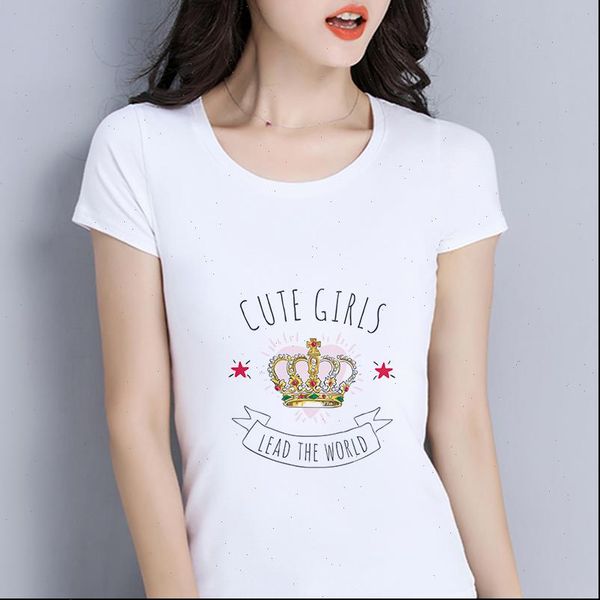 

girl crown printed harajuku fashion womens t shirts summer o neck short sleeve white female clothing
