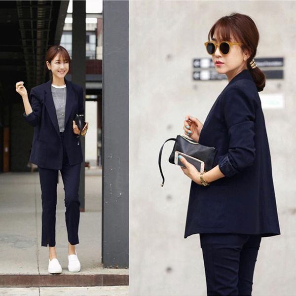 

spring and autumn fashion professional suit small jacket female large size casual nine pants two sets women's piece, White