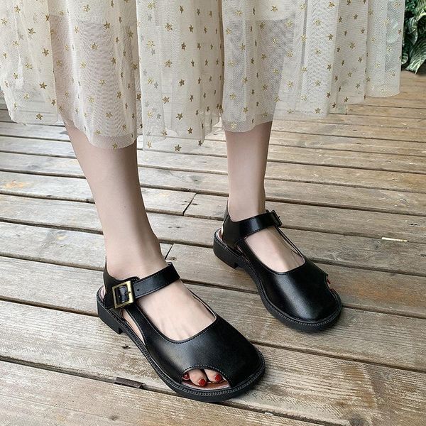

sandals block heels retro woman shoes beige heeled open toe chunky original black outside 2021 gladiator low peep comfort fashio