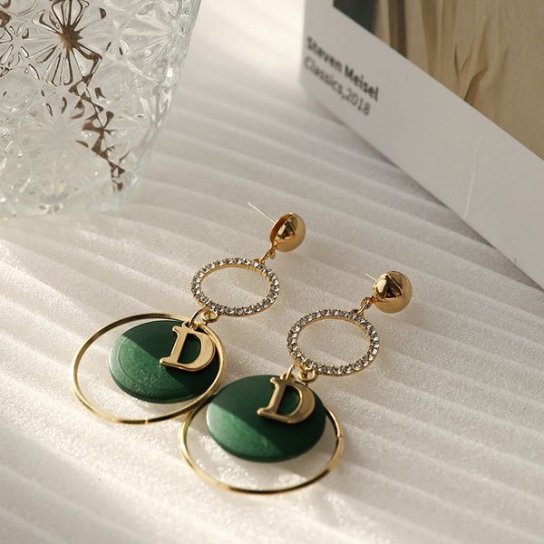 

d-word fashion full diamond circle earrings korean versatile personalized wood pendant trendsetter, Golden