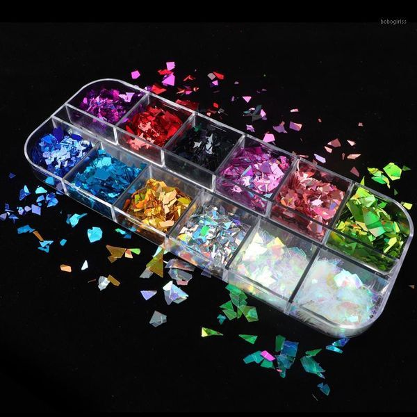 

shiny holographic nail art glitter flakes irregular sparkly sequins for nails decorations diy uv gel polish manicure accessories1, Silver;gold