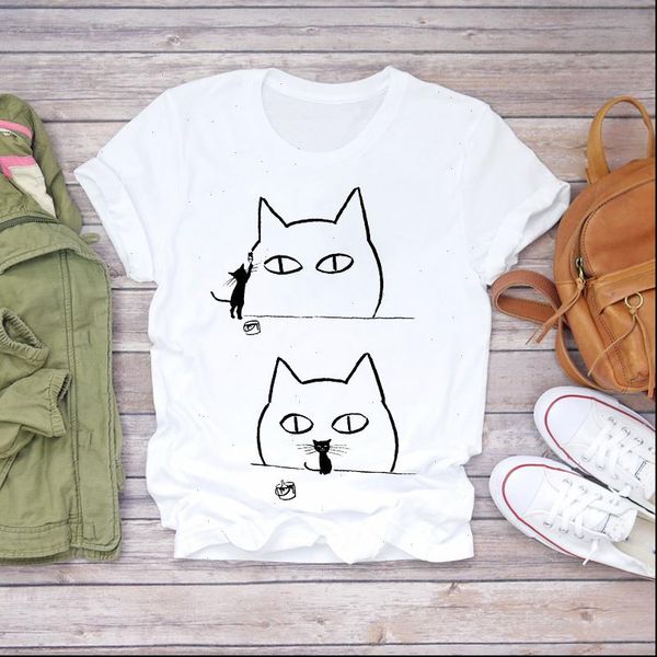 

cat clothing printing short sleeve women pet 90s summer autumn print lady womens graphic female tee, White