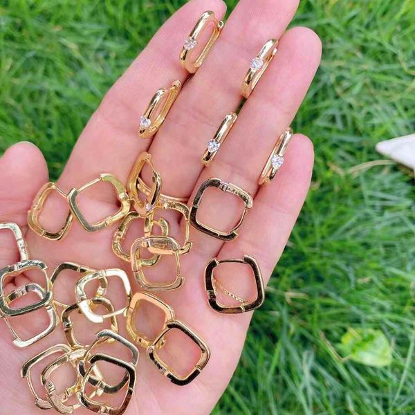 

5pairs 2021 jewelry cute gold plated micro pave earring, square earring with heart/star/o shaped cz, Golden