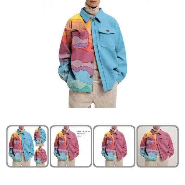 

men's wool & blends men coat all-match buttoned jacket lightweight comfortable to wear excellent loose printed winter outfit, Black