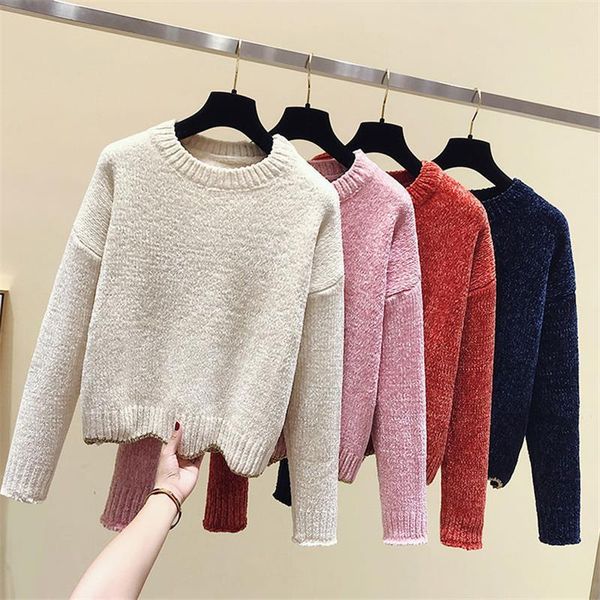 

womans knit long sleeved women sweater solid soild o neck loose keep warm autmn winter fashion ladies casual pullovers, White;black