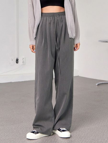 

dazy high waist drawstring waist wide leg pants u1u5#, Black;white