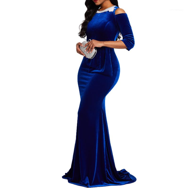 

royal blue mermaid vintage luxury women party dress plus size long bodycon wedding evening maxi dresses winter casual, Black;gray