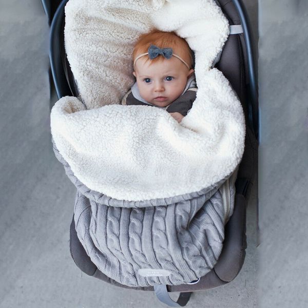 

newborn baby winter stroller wrap blanket footmuff thick warm knit crochet swaddle sleeping bags toddler little baby sleep sack