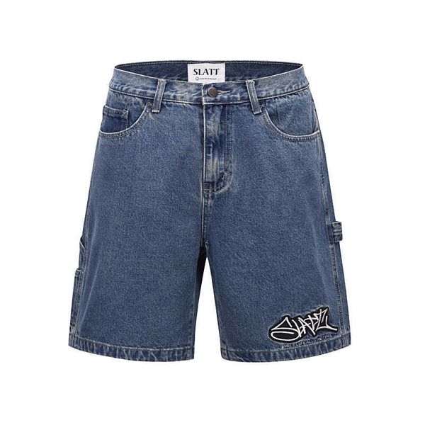 

men's shorts slatt hiphop daddy loose wash denim shorts, White;black
