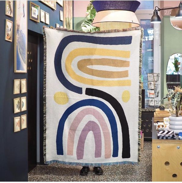 

blankets nordic sofa blanket knitted abstract art leisure throw boho home decoration tapestry geometric towel picnic mat rug