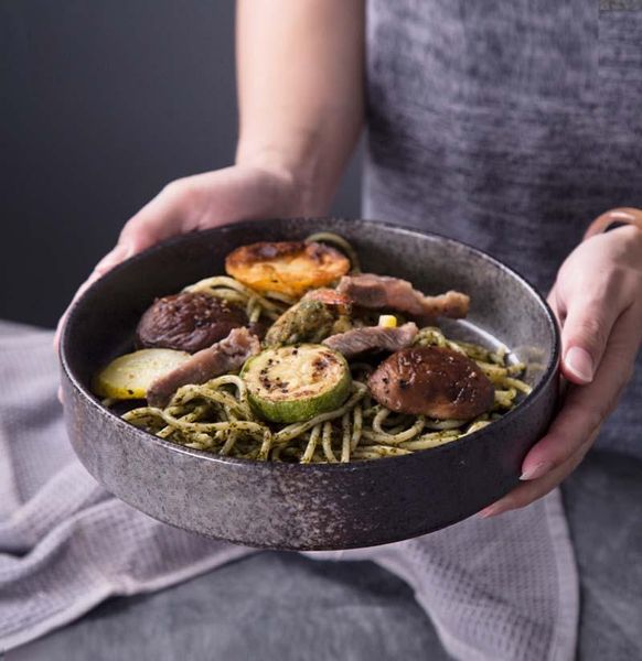 

creative tableware ceramic round bowl soup vegetable rice large deep dish western plate bowls