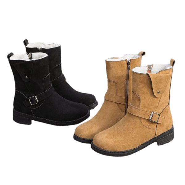 

2021large women's belt buckle antiskid boots, winter warm plush thickening snow boot, fashion casual shoes eu35-eu43, Black