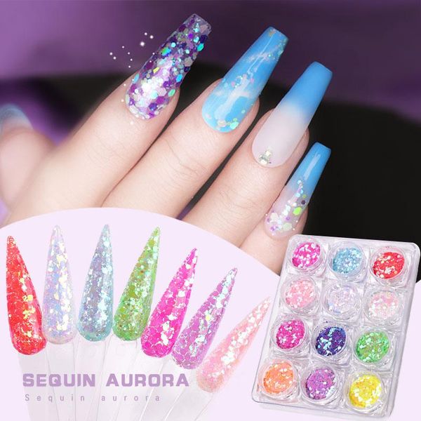 

12 colors/set nail round sequin set ultra thin flakes sequins diy decorations art, Silver;gold