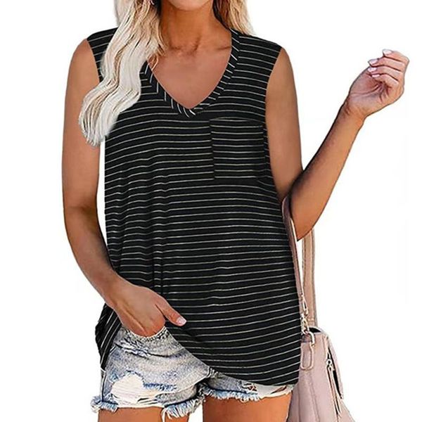 

women's t-shirt 2021 tshirt women oversized printed stripe v-neck vest frock casual sleeveless fashion female clothing, White