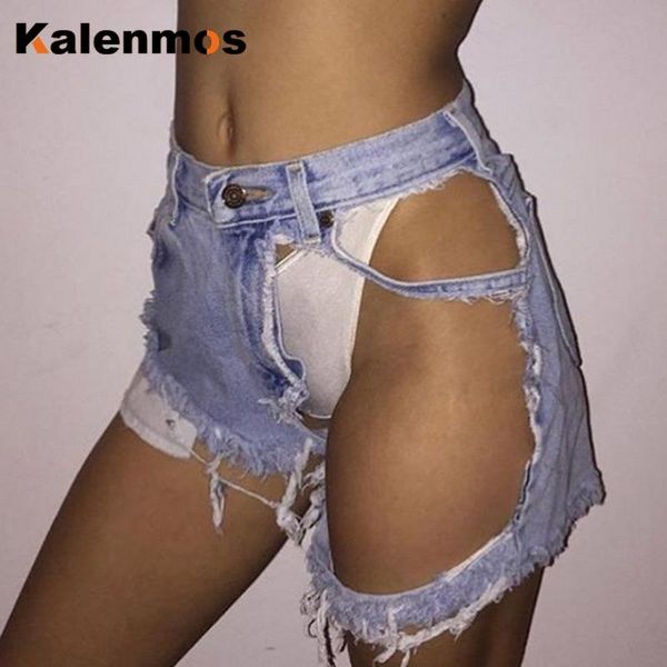

women's jeans kalenmos denim women stretch skinny ripped hole slim jeggings low waist shorts dance hip party club trousers, Blue