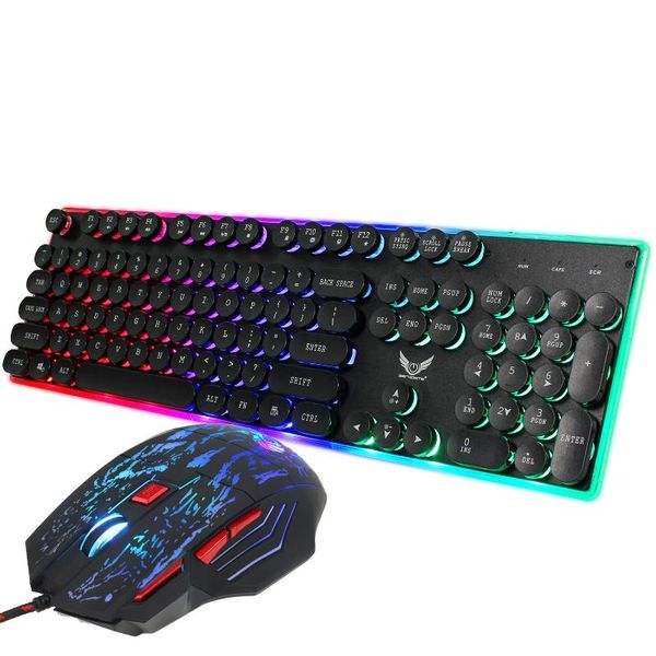 

keyboard mouse combos game 3-color backlight english punk keycap retro style usb interface set computer peripherals