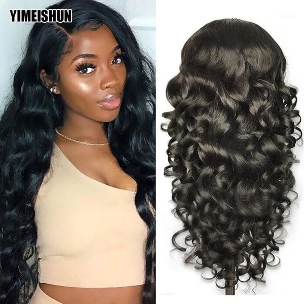 

yimeishun 4x4 closure wig loose wave malaysian t part wigs human hair products for black women remy1, Black;brown