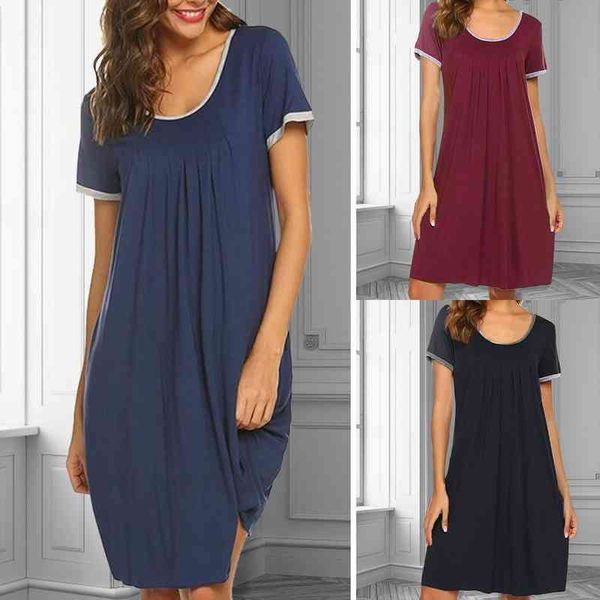 

summer dress round neck neckline womens sleepwears solid color short sleeve lingerie plus size sleepwear home clothes, Black;red
