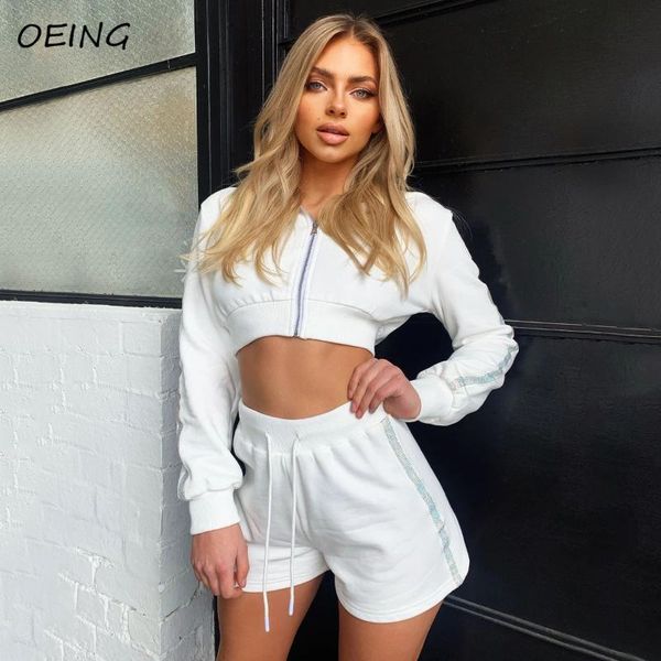 

gym clothing 2021 summer zip up crop jogging suits for women 2 piece sport wear white hoodie sweat tracksuit, White;black