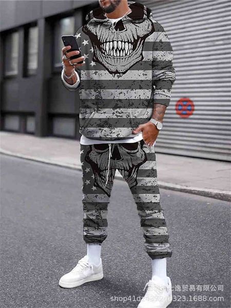 

tracksuit sport suit sweater suit digital print hoodie men's sportswear casual, Gray