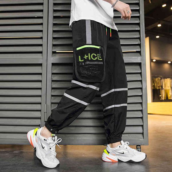 

men's pants streetwear joggers cotton casual hip hop harajuku trousers with big pockets abz652 amw1, Black