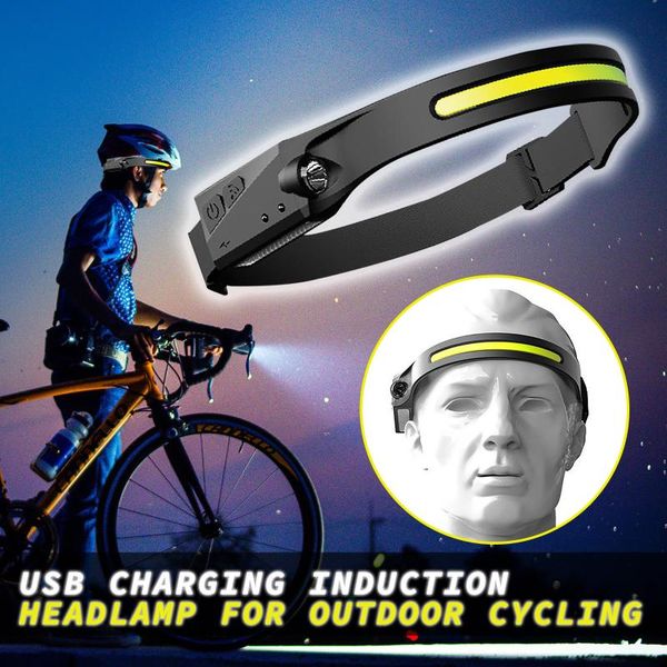 

flashlights torches usb charging sensor headlight led headlamp dual-light source night running head lamp torch