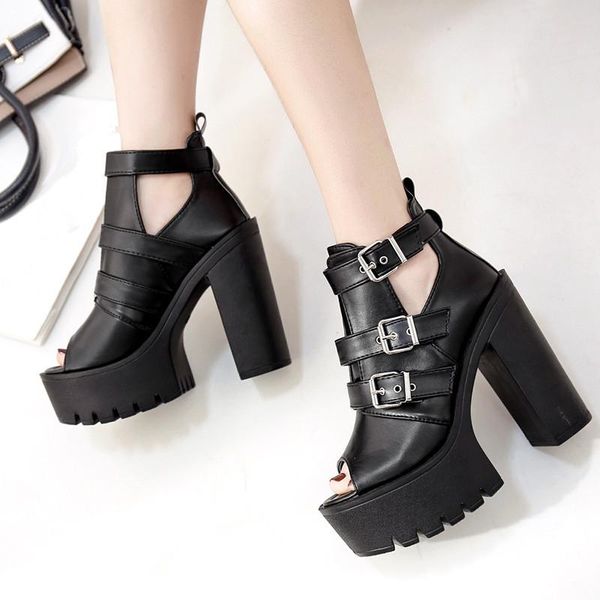 

drop 2021 summer woman shoes thick platform sandals punk black high heels rome fashion buckle women