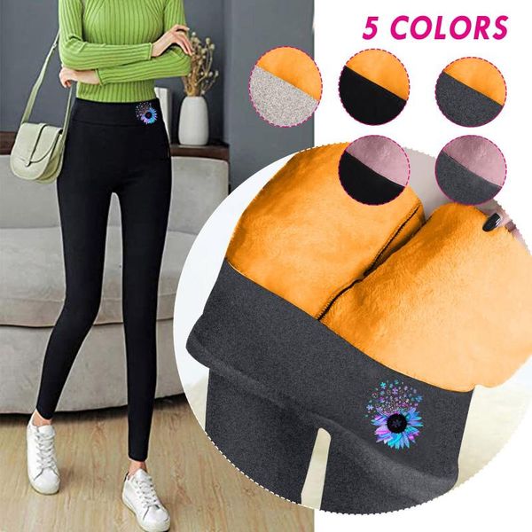 

women's pants & capris winter thick women printed span casual high waist outdoor keep warm long pencil highly elastic bottoms t6, Black;white
