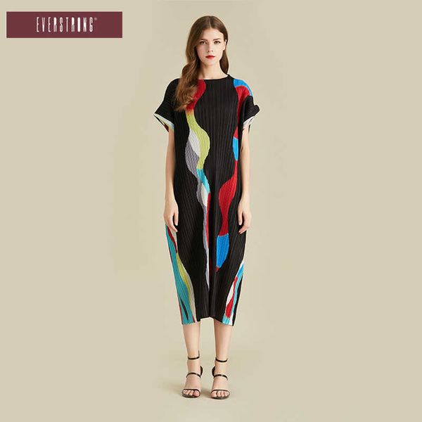 Плюс размер многоцветный цвет сопоставляя свободные O шеи середины теленка шифон лето женское платье 210615