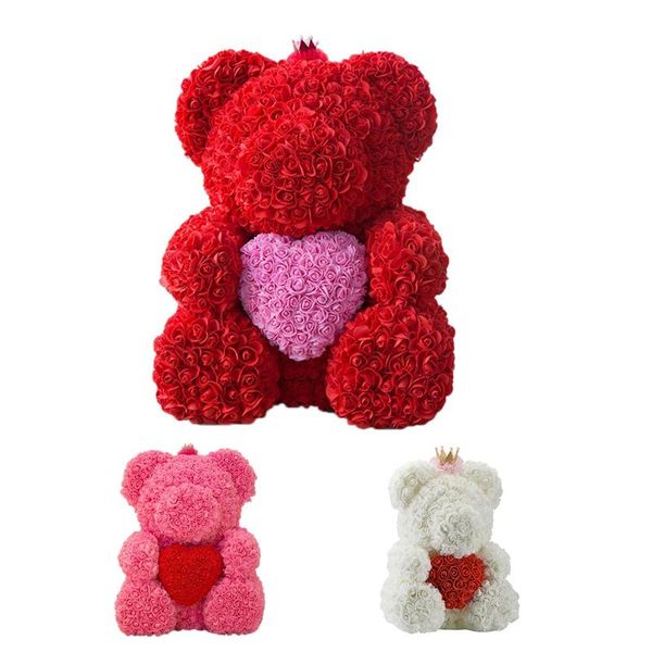 

25cm teddy bear with crown in gift box of roses artificial flower year gifts for women valentines decorative flowers & wreaths