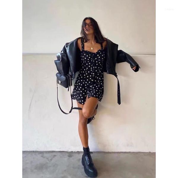 

100% silk french style vintage polka dot slim suspender dress1, Black;gray