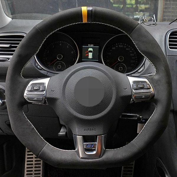 Coprivolante per auto in vera pelle scamosciata nera fai-da-te per Volkswagen Golf 6 GTI MK6 / Polo GTI / Scirocco R Passat CC