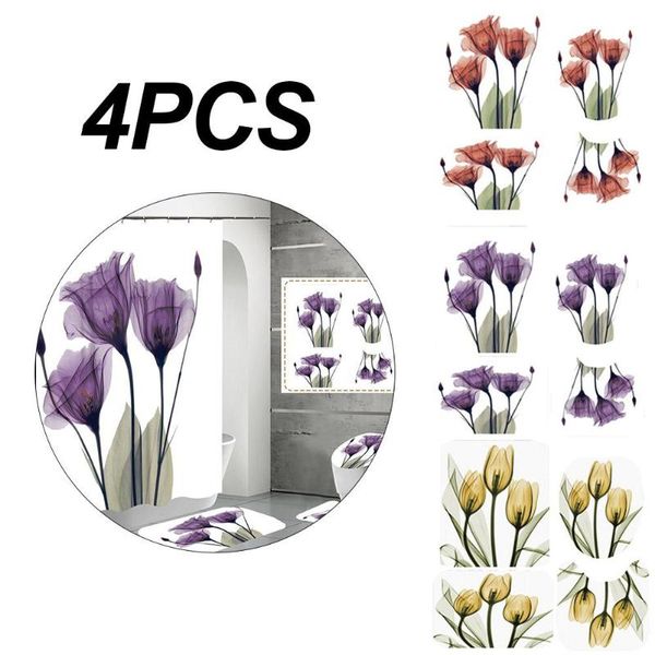 

beautiful flowers fabric shower curtain sets colorful polyester floral bathroom curtains non-slip rugs toilet lid cover mat set window stick