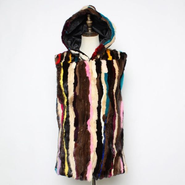 

women's fur & faux fashion genuine mink vests lady warm multicolor colorful long waistcoat winter women 100%natural real, Black