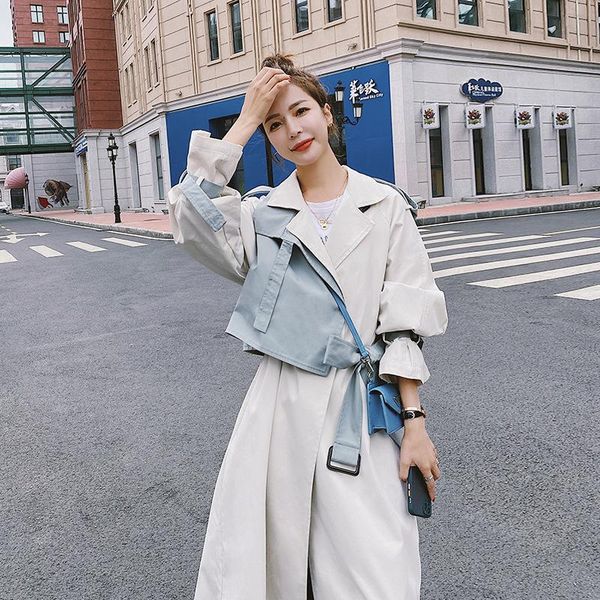 

women's trench coats 3/4 sleeve length double-breasted coat with belt stylish ladies overcoats, Tan;black