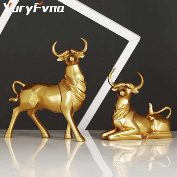 

decorative objects & figurines yuryfvna 2 pcs resin ox statue cattle bull sculpture decoration abstract animal figurine room desk home gift
