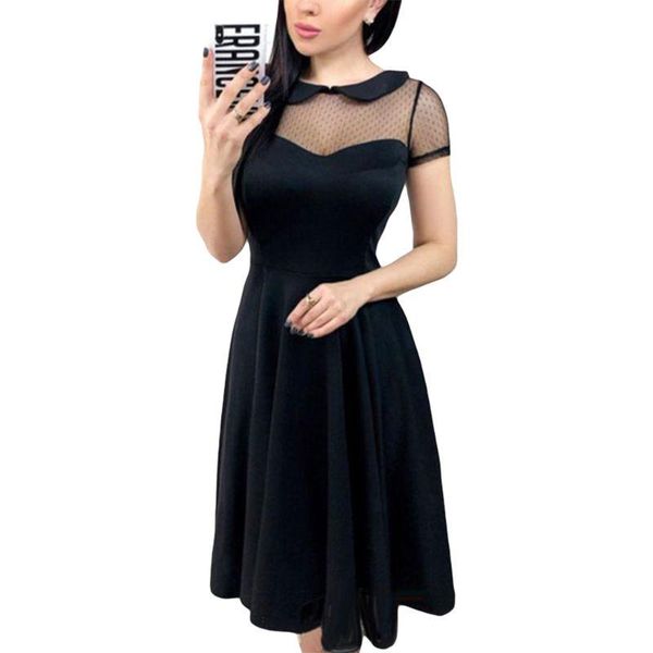 

casual dresses 2021 women ladies neck mesh dress a line skater cocktail party midi e56c, Black;gray